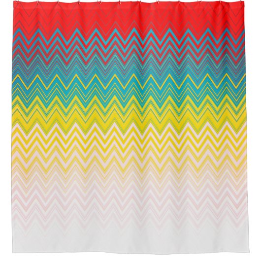 Rideaux De Douche Rouge bleu jaune blanc Zigzag (Devant)