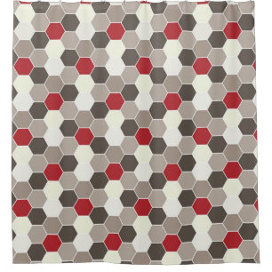 Rideaux De Douche Rouge, Brown, Gris, Blanc Motif Honeycomb
