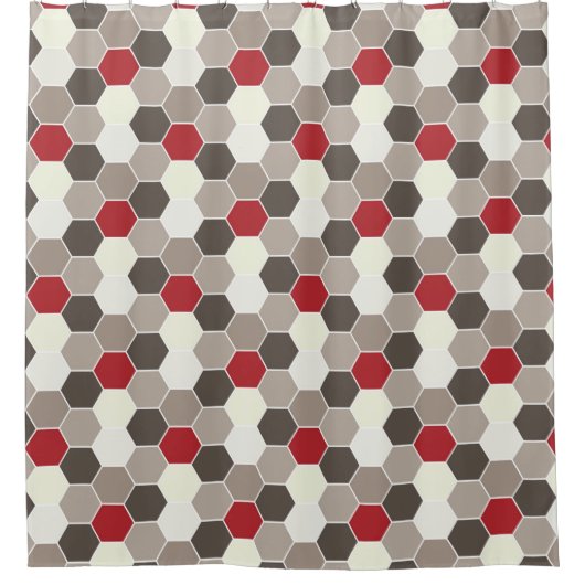 Rideaux De Douche Rouge, Brown, Gris, Blanc Motif Honeycomb (Devant)