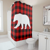 Rideaux De Douche Rouge Buffalo Plaid & Ours Blanc (En situation)
