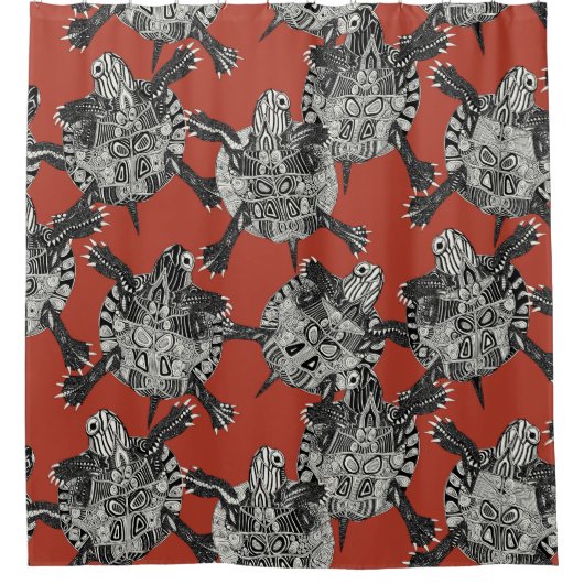 Rideaux De Douche rouge de corail de partie de tortue (Devant)