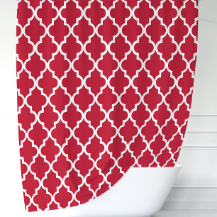 Rideaux De Douche Rouge et Blanc Quatrefeuille Marocain