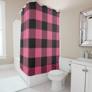 Rideaux De Douche Rouge et noir à carreaux à motif buffalo plaid rus