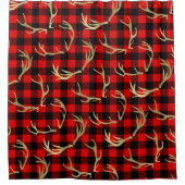 Rideaux De Douche Rouge et noir Buffalo Plaid & Gold Deer Antlers (Devant)