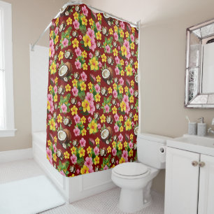 Rideaux De Douche Rouge floral tropical