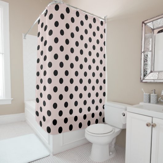 Rideaux De Douche Rouge Foncé et Points noirs à pois (En situation)