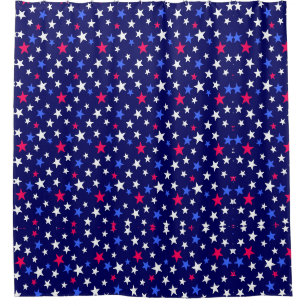 Rideaux De Douche Rouge gras, bleu patriotique et étoiles blanches 