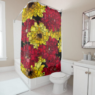 Rideaux De Douche Rouge, Jaune, Or Géométrique Abstrait