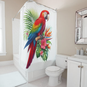 Rideaux De Douche Rouge macaw tropical floral