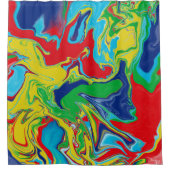 Rideaux De Douche Rouge moderne Turquoise Bleu Vert Jaune Abstrait (Devant)