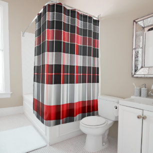 Rideaux De Douche Rouge Noir Abstrait Plaid Collection populaire