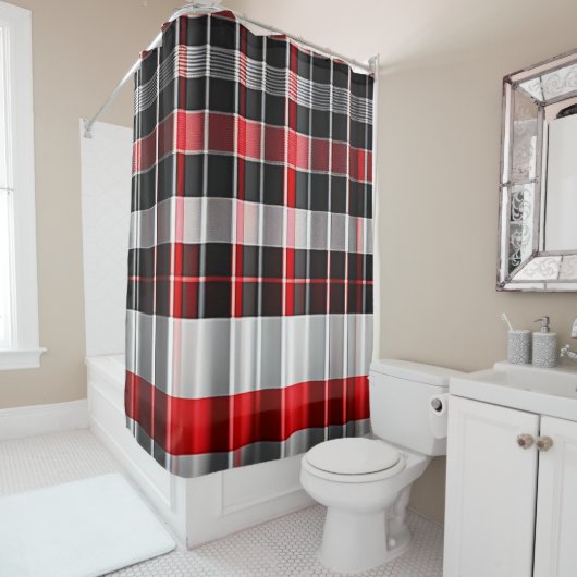 Rideaux De Douche Rouge Noir Abstrait Plaid Collection populaire (En situation)