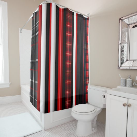 Rideaux De Douche Rouge Noir Abstrait Plaid Collection tendance (En situation)