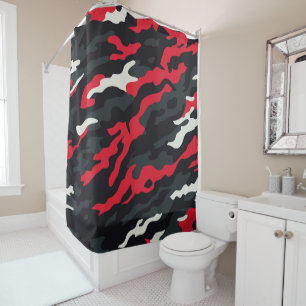 Rideaux De Douche Rouge Noir Gris Blanc Camouflage Camo Motif