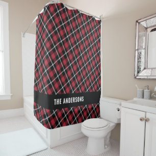 Rideaux De Douche Rouge noir tartan moderne rustique personnalisé