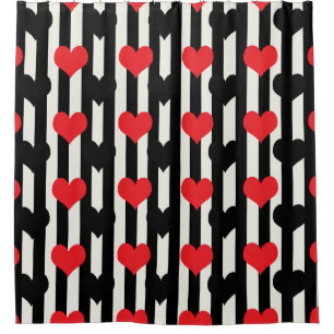 Rideaux De Douche Rouge rayé Noir Amour Coeur Motif Design