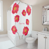 Rideaux De Douche Rouge rose moderne Poppies Fleur de pavot blanc (En situation)