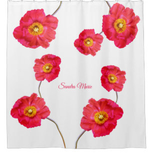 Rideaux De Douche Rouge rose moderne Poppies Fleur de pavot blanc