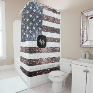 Rideaux De Douche Rouge rustique Bleu Bleu Étincelles drapeau améric