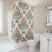 Rideaux De Douche Rouge Vert Beige Damassé Antique (En situation)