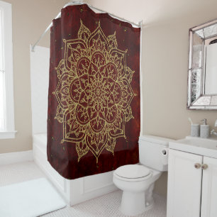 Rideaux De Douche Rouge Vino Profond Mandala & Or Glam Moderne Chic