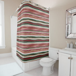 Rideaux De Douche Rouges Vertes Blush Rayures Blanches
