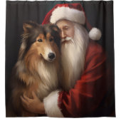 Rideaux De Douche Rough Collie Avec Noël Festif Du Père Noël (Devant)