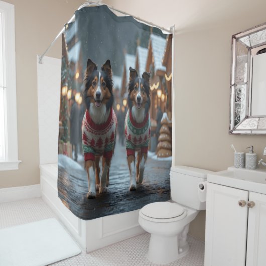 Rideaux De Douche Rough Collie Dogs Christmas Snow Holiday (En situation)