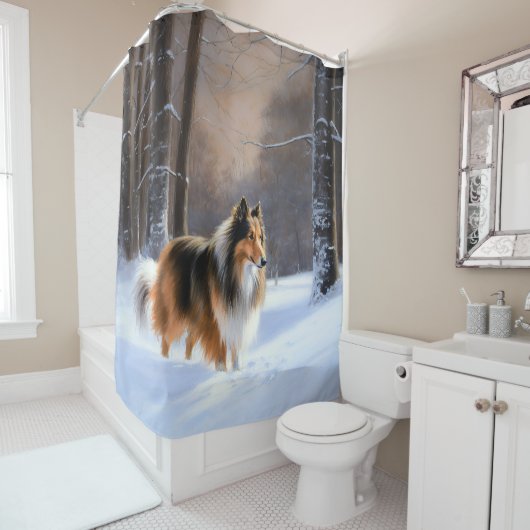 Rideaux De Douche Rough Collie Laisser Neige Noël (En situation)
