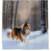 Rideaux De Douche Rough Collie Laisser Neige Noël (Devant)