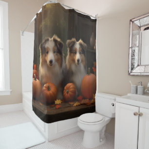 Rideaux De Douche Rough Collie Puppy Automne Citrouille de plaisir