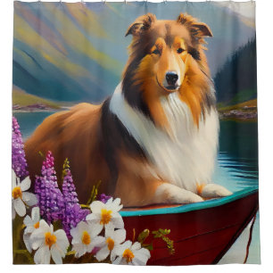 Rideaux De Douche Rough Collie sur une pagaie : une aventure pittore