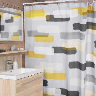 Rideaux De Douche Rough Rectangle Brush Strokes Grey and Yellow