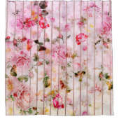 Rideaux De Douche Rougissent les rayures modernes florales (Devant)