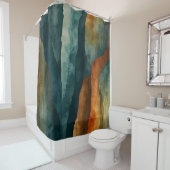 Rideaux De Douche Rouille et Turquoise (En situation)