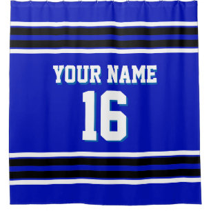 Rideaux De Douche Royal Blue Black White Stripes Sports Jersey