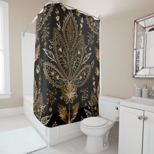 Rideaux De Douche Royal Indian Luxury Black & Gold (En situation)
