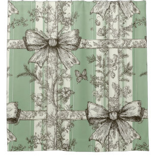 Rideaux De Douche Ruban toile de Jouy vert vintage