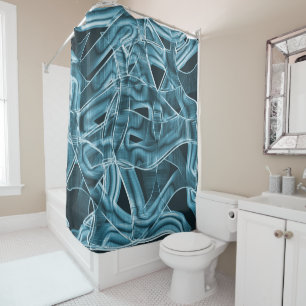 Rideaux De Douche Rubans courbés, néon bleu avec relief et chevauche