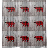 Rideaux De Douche ruodland barn wood red buffalo plaid bear (Devant)