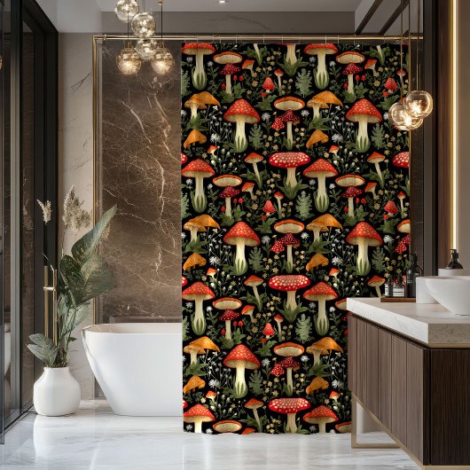 Rideaux De Douche Rural Life Curtain Mushrooms in a Rustic Palette