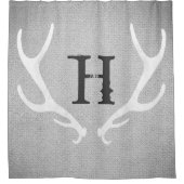 Rideaux De Douche Russe Blanc & Gris Cerfs Antlers Burlap Pays (Devant)