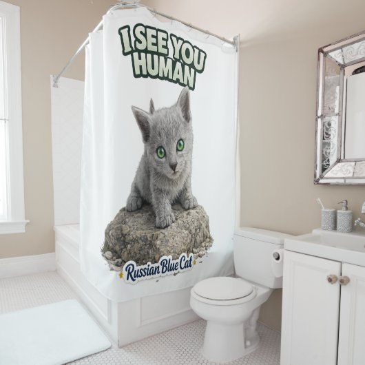 Rideaux De Douche Russian Blue Kitten Curtain (En situation)