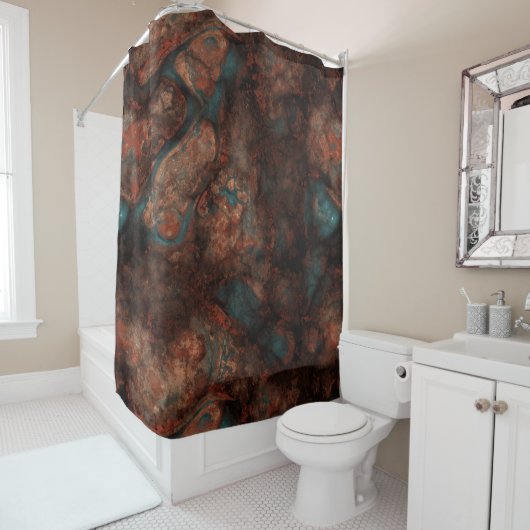 Rideaux De Douche Rust et Pierre Turquoise Abstrait (En situation)
