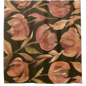 Rideaux De Douche Rust Terracotta Aquarelle Tulipes florales Noir (Devant)