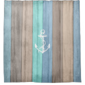 Rideaux De Douche Rustic Beach Wood Bandes et Ancres nautiques (Devant)