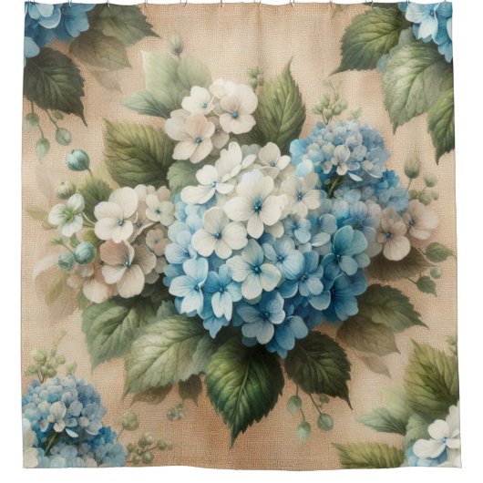 Rideaux De Douche Rustic Blue Hydrangea  Floral Shower Curtain (Devant)