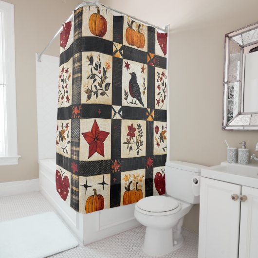 Rideaux De Douche Rustic Fall Quilt Motif | Patchwork agricole (En situation)