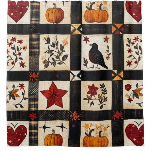 Rideaux De Douche Rustic Fall Quilt Motif | Patchwork agricole (Devant)
