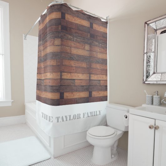 Rideaux De Douche Rustic Farmhouse Grange Monogramme Nom de famille (En situation)